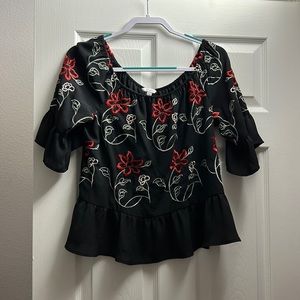 Candie’s Floral Embroidered Peplum Top